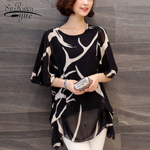 Load image into Gallery viewer, new 2019 summer short sleeve women&#39;s clothing  fashion plus size 5XL Chiffon women blouse Shirt loose woemn&#39;s tops blusas 60A 30
