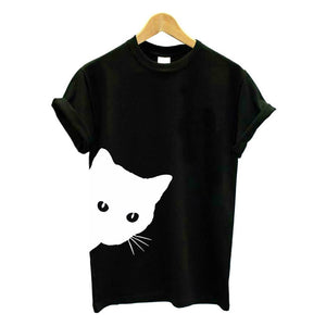 Women Summer T-shirt Cat Cotton Harajuku Slim Short Sleeved  2018 Simple Shirt Sexy Korean Lady  and Girls Tee Tops