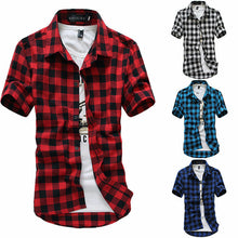 Load image into Gallery viewer, New Men&#39;s Shirts Short Sleeve Plaid Button-Down Summer Casual Tops Tee Mens Rugby Classic Shirts Clothing Hot M-3XL
