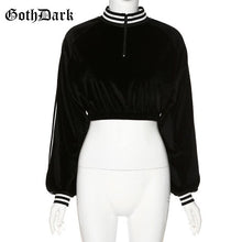 Load image into Gallery viewer, Goth Dark Black Gothic Grunge Tshirts Women Punk Hip Hop Crop Stripe Longsleeve Female T-shirts Egirl Y2K Emo Winter Aesthetic
