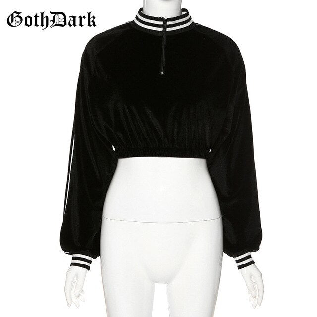 Goth Dark Black Gothic Grunge Tshirts Women Punk Hip Hop Crop Stripe Longsleeve Female T-shirts Egirl Y2K Emo Winter Aesthetic