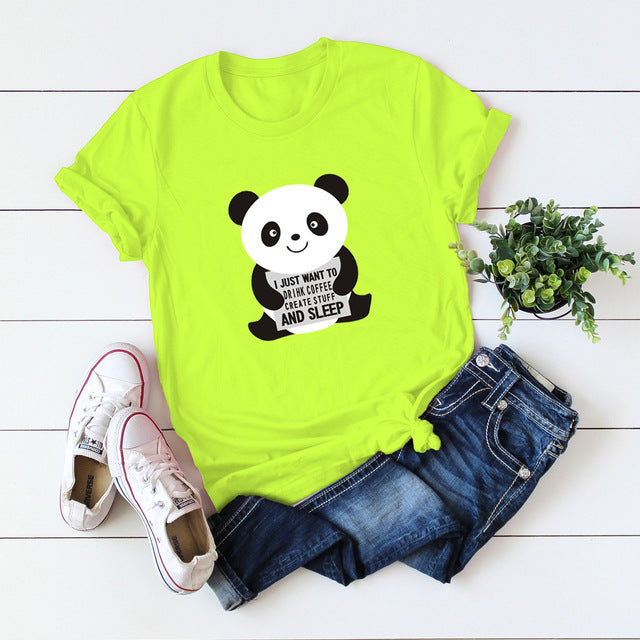 JFUNCY Plus Size Women Tshirts Cute Panda Summer 100% Cotton T-shirts Women Casual Tshirt Funny Harajuku Graphic Tee Female Tops