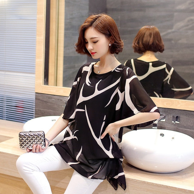 new 2019 summer short sleeve women's clothing  fashion plus size 5XL Chiffon women blouse Shirt loose woemn's tops blusas 60A 30
