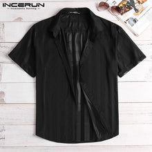 Load image into Gallery viewer, INCERUN Fashion Striped Sexy Shirt Men Transparent Short Sleeve Button Up Tops See Through Party Nightclub Men Shirts 2020 S-5XL
