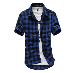 New Men's Shirts Short Sleeve Plaid Button-Down Summer Casual Tops Tee Mens Rugby Classic Shirts Clothing Hot M-3XL