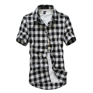 New Men's Shirts Short Sleeve Plaid Button-Down Summer Casual Tops Tee Mens Rugby Classic Shirts Clothing Hot M-3XL