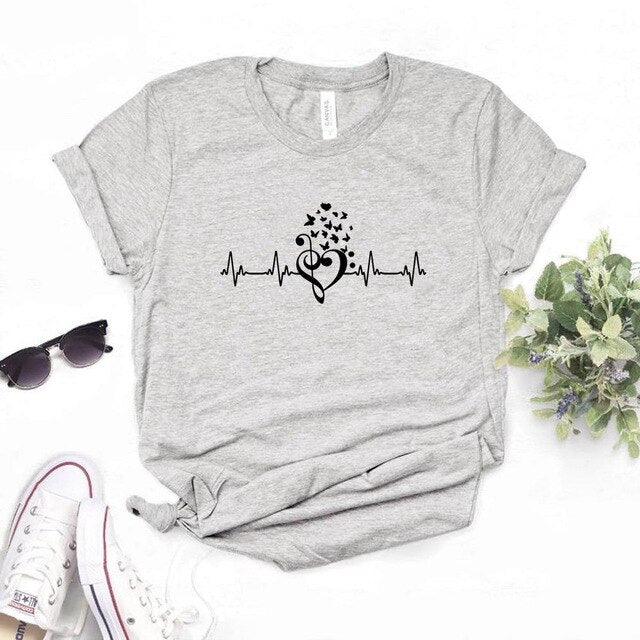 Music Heartbeat butterfly Print Women tshirt Cotton Casual Funny t shirt Gift Lady Yong Girl Top Tee 6 Color A-1102