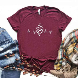 Music Heartbeat butterfly Print Women tshirt Cotton Casual Funny t shirt Gift Lady Yong Girl Top Tee 6 Color A-1102