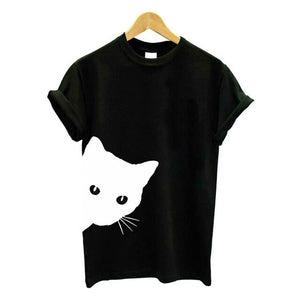 Women Summer T-shirt Cat Cotton Harajuku Slim Short Sleeved  2018 Simple Shirt Sexy Korean Lady  and Girls Tee Tops