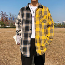 Load image into Gallery viewer, LAPPSTER Men Oversized Cotton Plaid Shirt 2020 Man Hip Hop Patchwork Button Up Long Sleeve Shirt Couple Korean Harajuku Clothing
