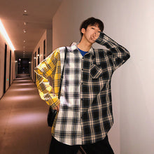 Load image into Gallery viewer, LAPPSTER Men Oversized Cotton Plaid Shirt 2020 Man Hip Hop Patchwork Button Up Long Sleeve Shirt Couple Korean Harajuku Clothing
