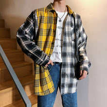 Load image into Gallery viewer, LAPPSTER Men Oversized Cotton Plaid Shirt 2020 Man Hip Hop Patchwork Button Up Long Sleeve Shirt Couple Korean Harajuku Clothing
