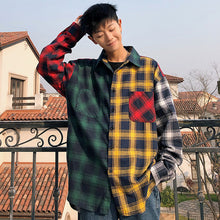 Load image into Gallery viewer, LAPPSTER Men Oversized Cotton Plaid Shirt 2020 Man Hip Hop Patchwork Button Up Long Sleeve Shirt Couple Korean Harajuku Clothing
