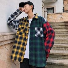 Load image into Gallery viewer, LAPPSTER Men Oversized Cotton Plaid Shirt 2020 Man Hip Hop Patchwork Button Up Long Sleeve Shirt Couple Korean Harajuku Clothing
