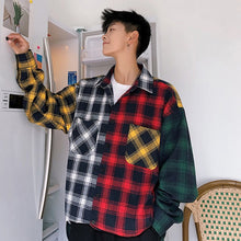 Load image into Gallery viewer, LAPPSTER Men Oversized Cotton Plaid Shirt 2020 Man Hip Hop Patchwork Button Up Long Sleeve Shirt Couple Korean Harajuku Clothing

