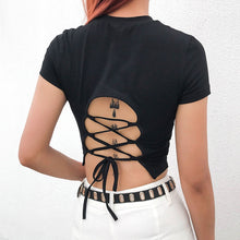 Load image into Gallery viewer, Goth Dark Vintage Gothic Solid T-shirts Women Harajuku Spring 2020 Aesthetic Backless Bandage Grugne Punk Egirl Emo Y2K T-shirt
