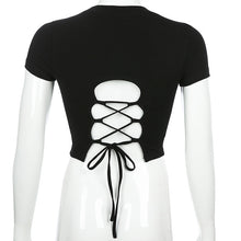 Load image into Gallery viewer, Goth Dark Vintage Gothic Solid T-shirts Women Harajuku Spring 2020 Aesthetic Backless Bandage Grugne Punk Egirl Emo Y2K T-shirt
