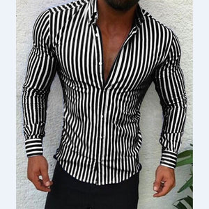 Men's Casual Shirt Slim Fit Men's Casual Striped Shirt Long Sleeve Formal Dress Shirts Men Male Clothing Camisa