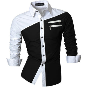 Jeansian Men's Casual Dress Shirts Fashion Desinger Stylish Long Sleeve Slim Fit 8371 WineRed