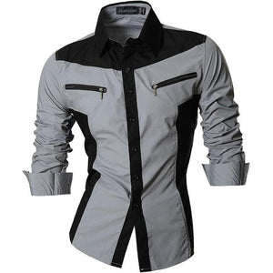 Jeansian Men's Casual Dress Shirts Fashion Desinger Stylish Long Sleeve Slim Fit 8371 WineRed