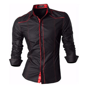 Jeansian Men's Casual Dress Shirts Fashion Desinger Stylish Long Sleeve Slim Fit 8371 WineRed