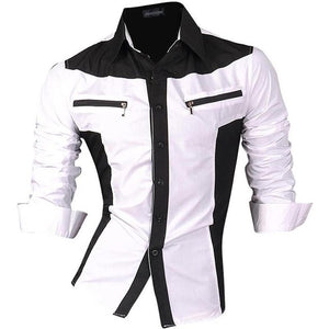 Jeansian Men's Casual Dress Shirts Fashion Desinger Stylish Long Sleeve Slim Fit 8371 WineRed