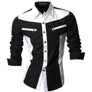 Jeansian Men's Casual Dress Shirts Fashion Desinger Stylish Long Sleeve Slim Fit 8371 WineRed