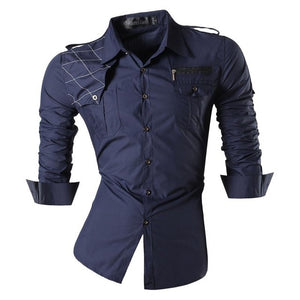 Jeansian Men's Casual Dress Shirts Fashion Desinger Stylish Long Sleeve Slim Fit 8371 WineRed