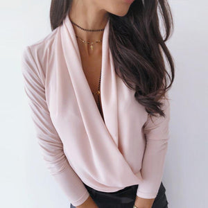 Women Ruched Deep V-neck Pineapple Shirt Autumn Patchwork Long Sleeve Streetwear Blouse Fashion Spring Shirts Ladies Office Tops