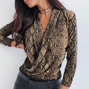 Women Ruched Deep V-neck Pineapple Shirt Autumn Patchwork Long Sleeve Streetwear Blouse Fashion Spring Shirts Ladies Office Tops