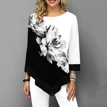 Load image into Gallery viewer, Floral Printed Women Shirt Asymmetric Hem Autumn Blouse Shirt For Woman Flower Print Tops O Neck Blusas Fashion Female Camisa
