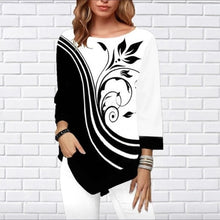 Load image into Gallery viewer, Floral Printed Women Shirt Asymmetric Hem Autumn Blouse Shirt For Woman Flower Print Tops O Neck Blusas Fashion Female Camisa
