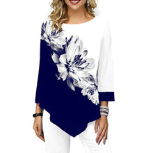 Load image into Gallery viewer, Floral Printed Women Shirt Asymmetric Hem Autumn Blouse Shirt For Woman Flower Print Tops O Neck Blusas Fashion Female Camisa
