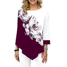 Load image into Gallery viewer, Floral Printed Women Shirt Asymmetric Hem Autumn Blouse Shirt For Woman Flower Print Tops O Neck Blusas Fashion Female Camisa
