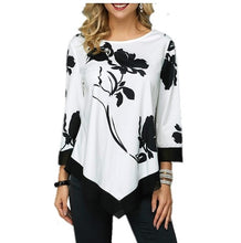 Load image into Gallery viewer, Floral Printed Women Shirt Asymmetric Hem Autumn Blouse Shirt For Woman Flower Print Tops O Neck Blusas Fashion Female Camisa
