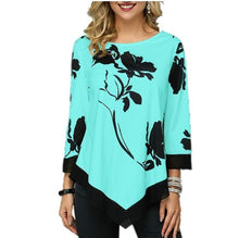 Load image into Gallery viewer, Floral Printed Women Shirt Asymmetric Hem Autumn Blouse Shirt For Woman Flower Print Tops O Neck Blusas Fashion Female Camisa
