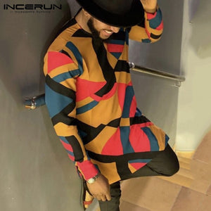 INCERUN Vintage Dashiki Shirt Men African Printed Long Sleeve Round Neck 2020 Loose Long Tops Casual Men African Clothes S-5XL