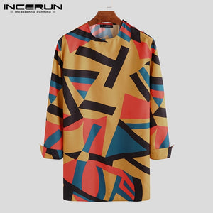 INCERUN Vintage Dashiki Shirt Men African Printed Long Sleeve Round Neck 2020 Loose Long Tops Casual Men African Clothes S-5XL