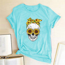 Load image into Gallery viewer, Hillbilly Funny Skull Punk T Shirt Women Fashion Casual Short Sleeve Sun Flowers Tshirts Chemise Femme Tops Mujer Verano 2019
