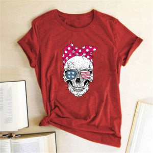 Hillbilly Funny Skull Punk T Shirt Women Fashion Casual Short Sleeve Sun Flowers Tshirts Chemise Femme Tops Mujer Verano 2019