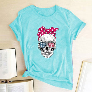 Hillbilly Funny Skull Punk T Shirt Women Fashion Casual Short Sleeve Sun Flowers Tshirts Chemise Femme Tops Mujer Verano 2019
