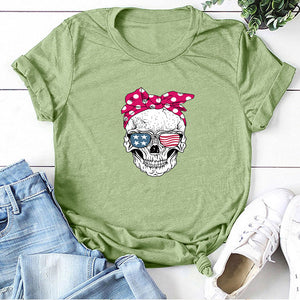 Hillbilly Funny Skull Punk T Shirt Women Fashion Casual Short Sleeve Sun Flowers Tshirts Chemise Femme Tops Mujer Verano 2019