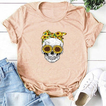 Load image into Gallery viewer, Hillbilly Funny Skull Punk T Shirt Women Fashion Casual Short Sleeve Sun Flowers Tshirts Chemise Femme Tops Mujer Verano 2019
