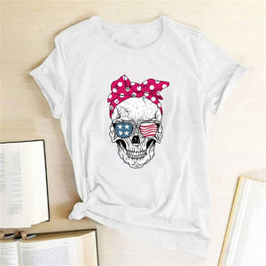 Hillbilly Funny Skull Punk T Shirt Women Fashion Casual Short Sleeve Sun Flowers Tshirts Chemise Femme Tops Mujer Verano 2019
