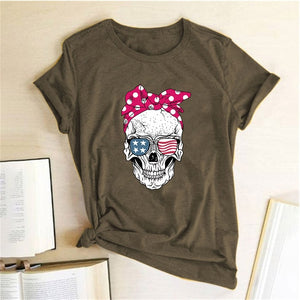 Hillbilly Funny Skull Punk T Shirt Women Fashion Casual Short Sleeve Sun Flowers Tshirts Chemise Femme Tops Mujer Verano 2019