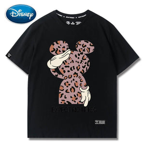 Disney Sweet Mickey Mouse Leopard Letter Cartoon Print O-Neck Pullover Short Sleeve T-Shirt Chic Fashion Women Tee Tops 6 Colors