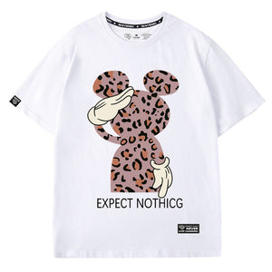 Disney Sweet Mickey Mouse Leopard Letter Cartoon Print O-Neck Pullover Short Sleeve T-Shirt Chic Fashion Women Tee Tops 6 Colors