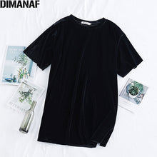 Load image into Gallery viewer, DIMANAF Summer Plus Size Women T-Shirts Loose Casual Lady Tops Tunic Tees Shirts Basic Solid Black Velvet Female Clothing 2020
