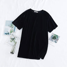 Load image into Gallery viewer, DIMANAF Summer Plus Size Women T-Shirts Loose Casual Lady Tops Tunic Tees Shirts Basic Solid Black Velvet Female Clothing 2020
