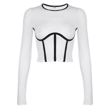 Load image into Gallery viewer, Waatfaak Round Neck Basic Tee Shirt Femme T-shirt Printed Casual White Contrast Black Long Sleeve Tshirt Women Clothes 2020 Tops
